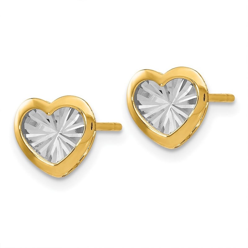 Curata 14k Two-tone Gold 8mm Diamond-cut Heart Post Earrings