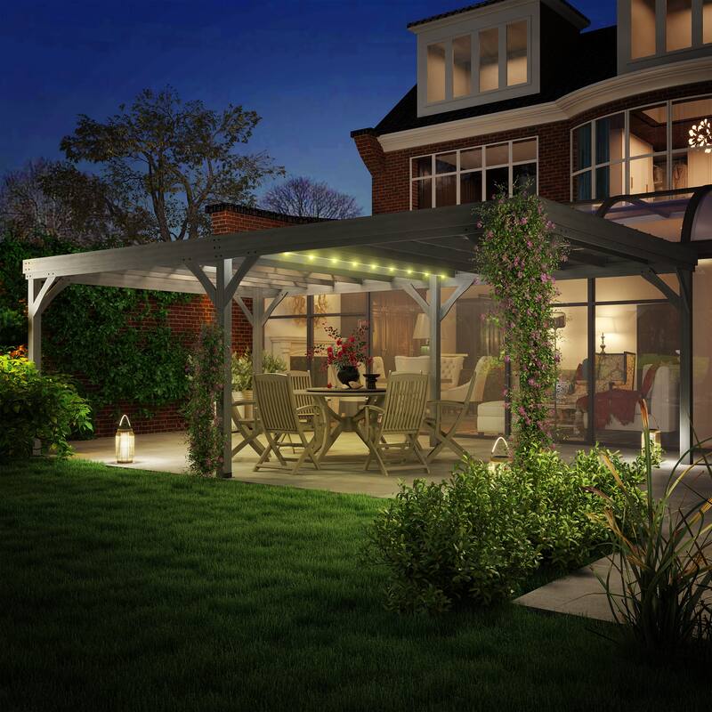 Outsunny 12' x 20' Outdoor Pergola, Wood Gazebo Grape with Concrete Anchors for Climbing Plant Support at Garden, Patio