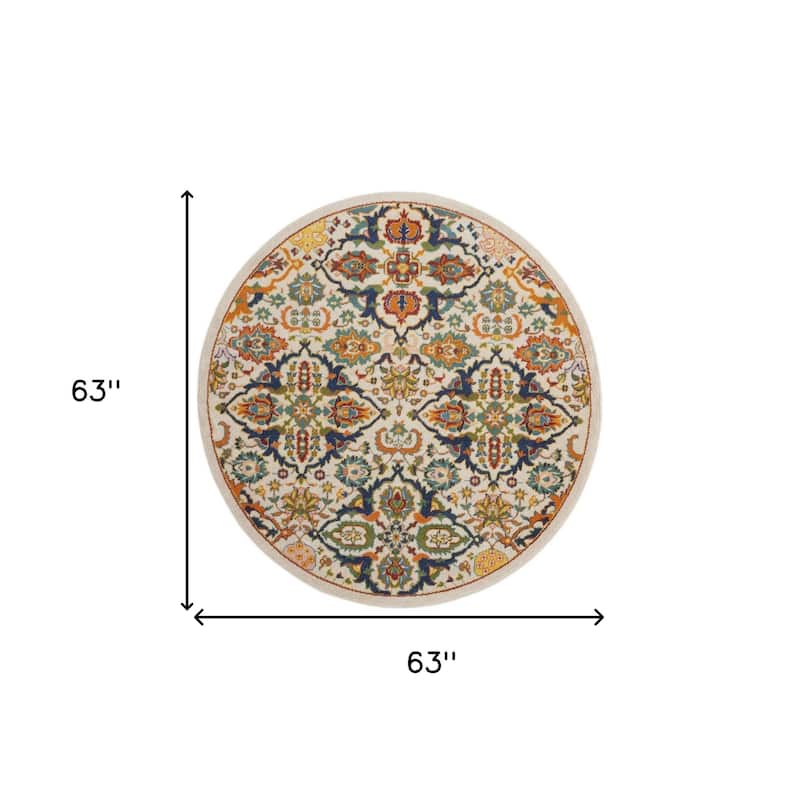Gosu Power Loomed Geometric Floral Traditional Low Pile Area Rug By HomeRoots - 63' X '63' X '0.25