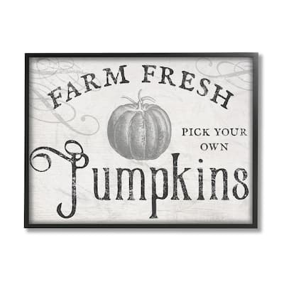 Stupell Vintage Rustic Farm Fresh Pumpkins Sign Framed Wall Art