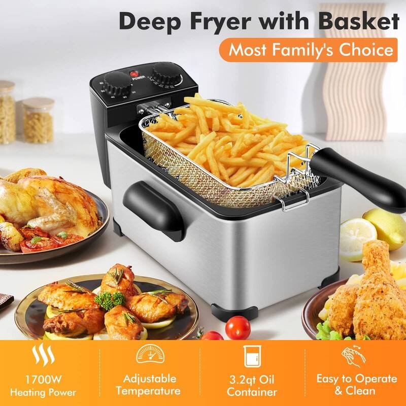 Deep Fryer with Basket, Stainless Steel Electric Oil Fryer