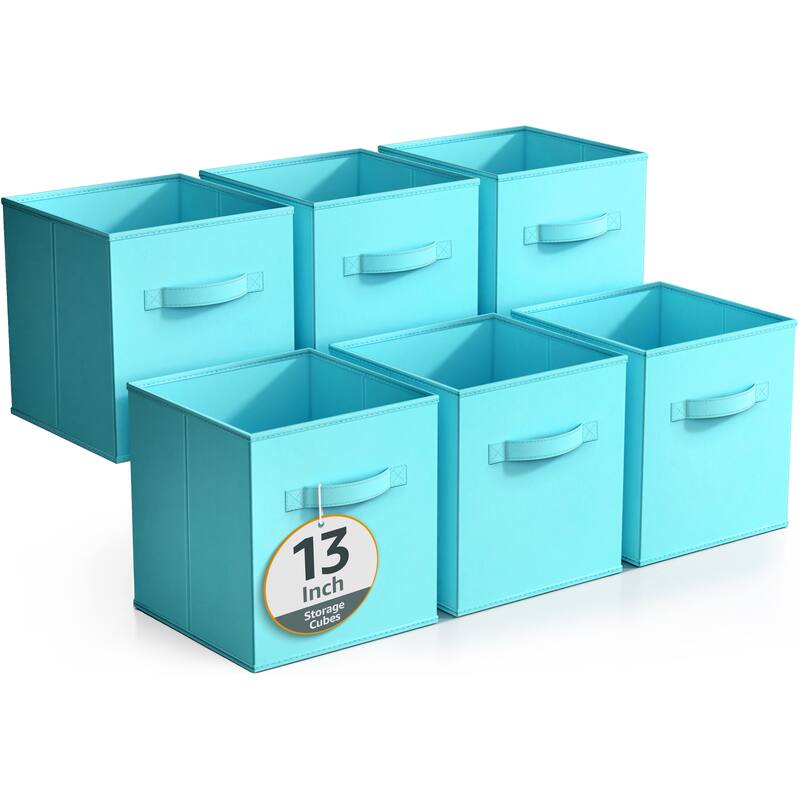 Sorbus Fabric Storage Bins 13" Foldable Cubes With Handles For Pantry, Cubbies, Toy And Closet Shelving Organization - 6Pk - Aqua