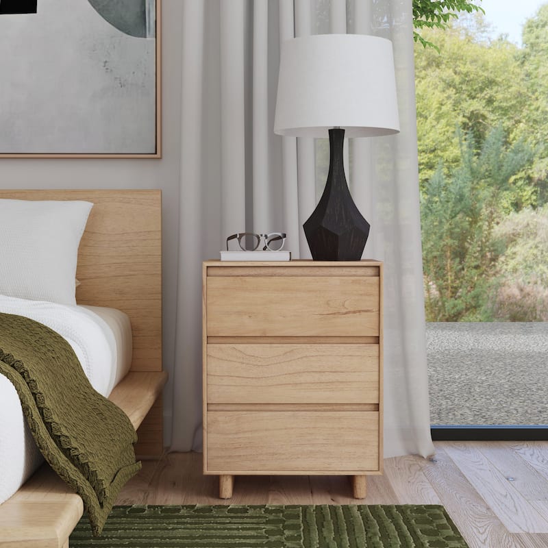 Halmstad Wood Panel 3 Drawer Narrow Nightstand - Blonde Oak