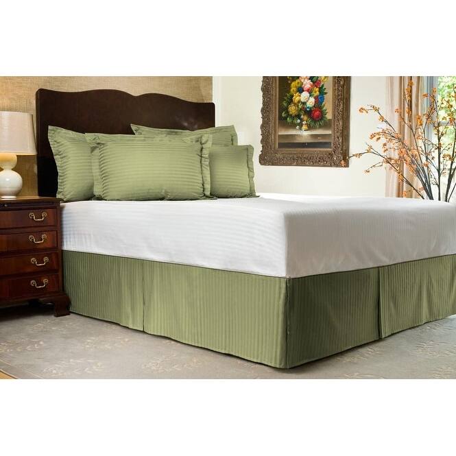 Tailored Bed Skirt, Pleated Sateen Striped Dust Ruffle with Split Corners