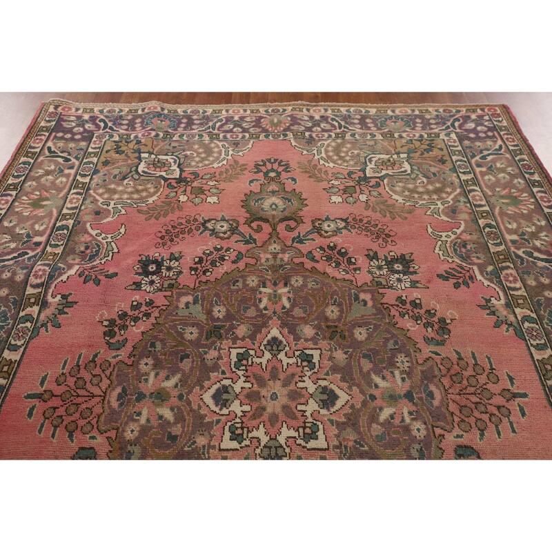 Pink Tabriz Persian Vintage Area Rug Handmade Wool Carpet - 6'8" x 9'10"