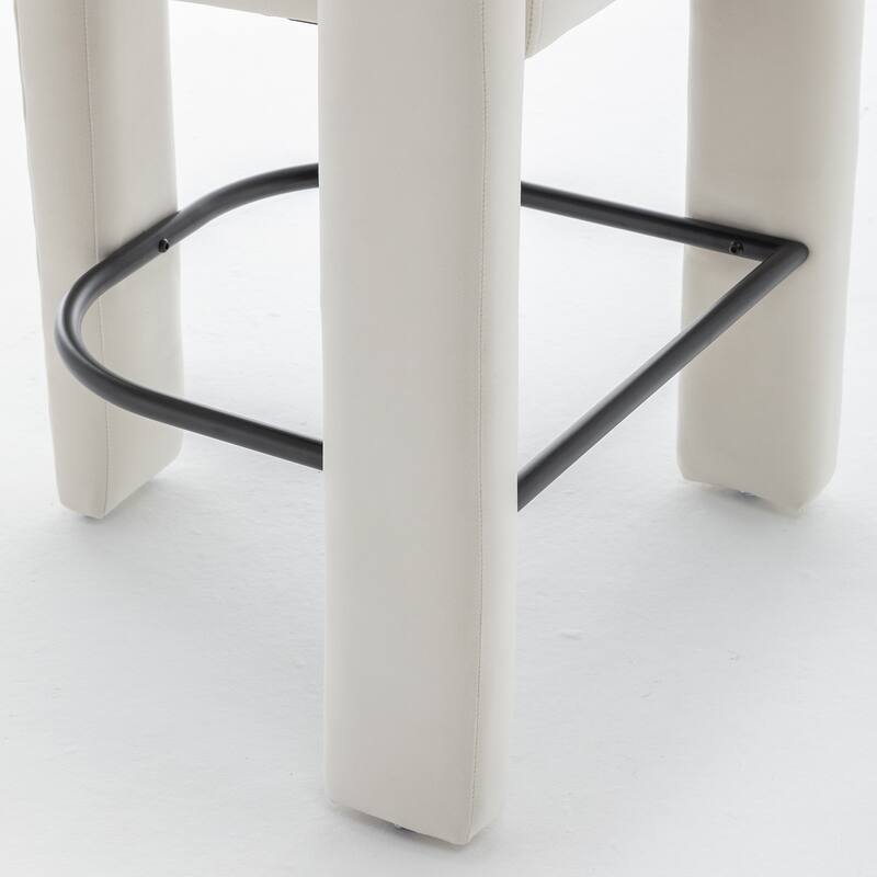 SEYNAR Modern Velvet 34.6''H Fixed Height Open-Back Bar Stool with Metal Footrest