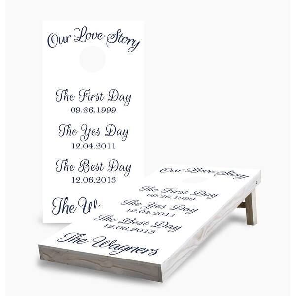 slide 2 of 7, Our Love Story Cornhole Game (Choose Wraps or Boards) 2x4 Boards (24" x 48") - Include ALL Accessories