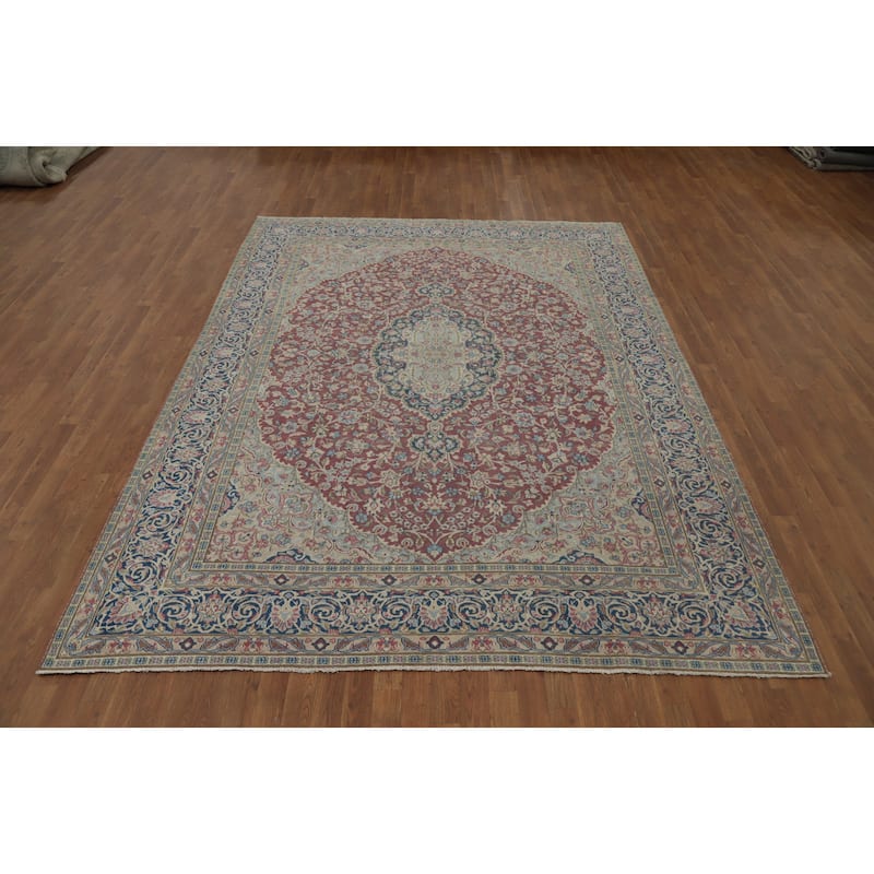 Hand Knotted Oriental 100% Wool Carpet Traditional Floral Pink Kerman Area Rug - 10' 9'' X 7' 10''
