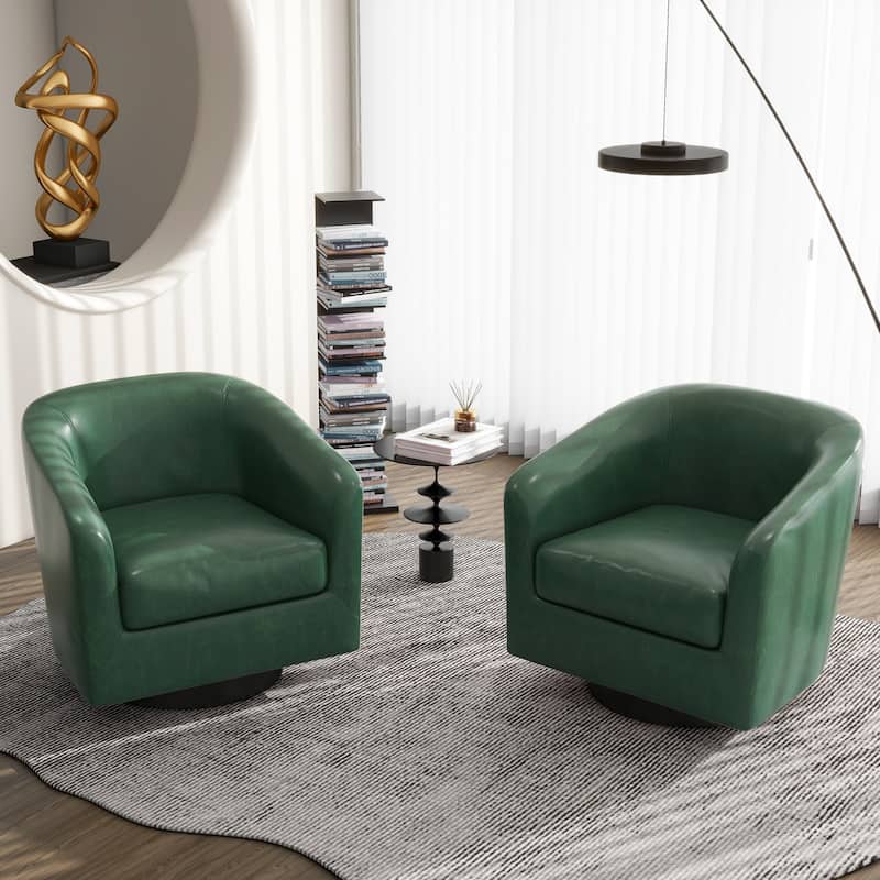 Modern Round Swivel Accent Chair Set of 2 Barrel Chair for Living Room
