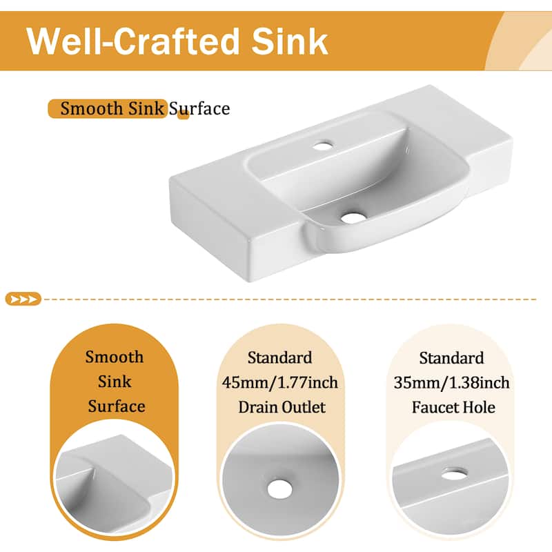 Malwee 24"/28" Floating Bathroom Vanity,Wall Mounted Bathroom Vanity with Ceramic Sink and Soft Close Door