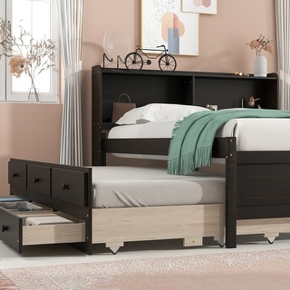 Espresso Full Bed w/ Storage Bookcase with Twin Trundle and 3 Drawers ...