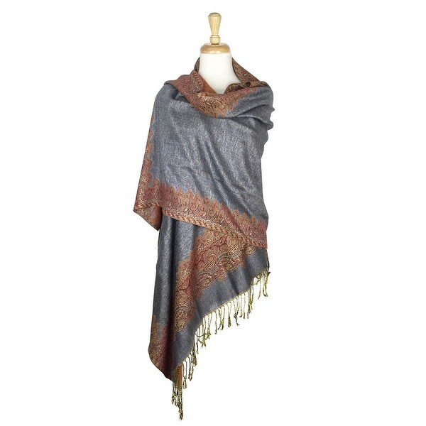 Pashmina Shawl Scarf Wrap Border Pattern Double Layered Reversible - 28" x 70"