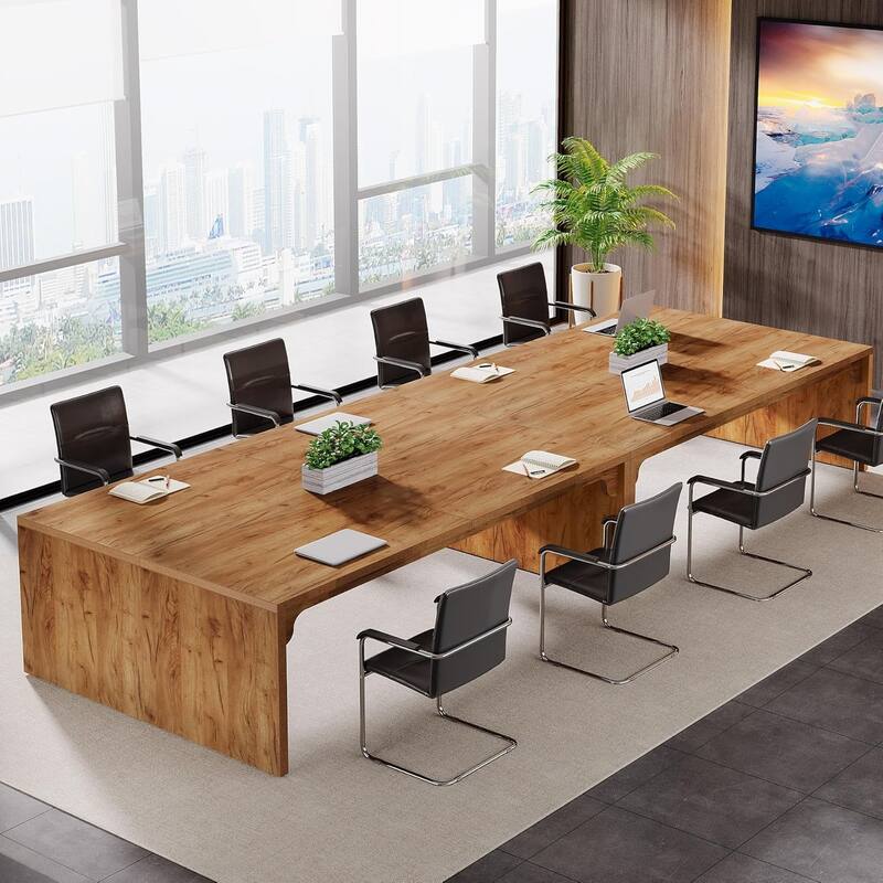 6.5FT Conference Table, Large Rectangle Conference Room Table - 4pcs - Oak