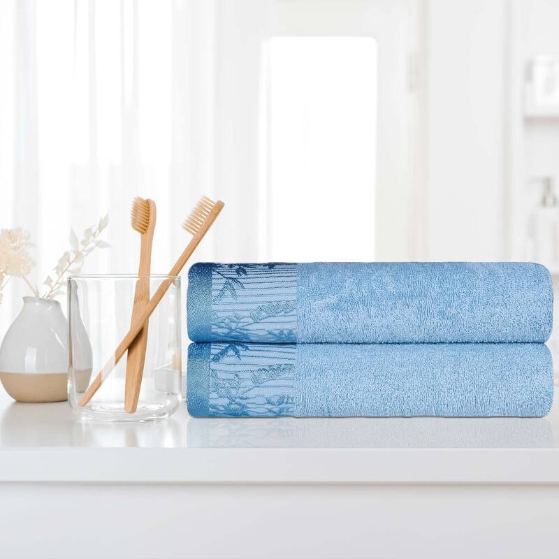 Superior Wisteria Cotton Floral Jacquard Border Bath Towel Set - Waterfall