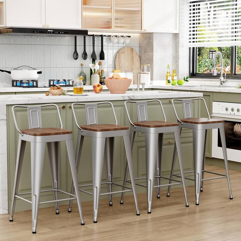 Counter & Bar Stools with Metal Frame Kitchen Stools with Low Back Kitchen Bar Furniture Stools with Square Wooden Seat