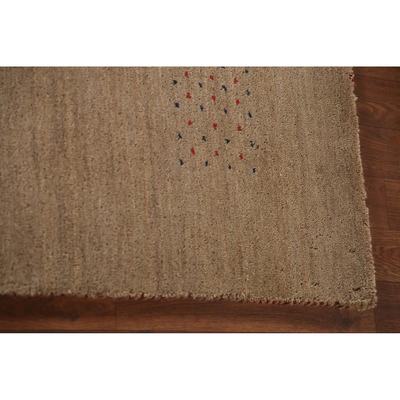 Light Brown Gabbeh Area Rug Wool Carpet - 8'1"x 9'9"