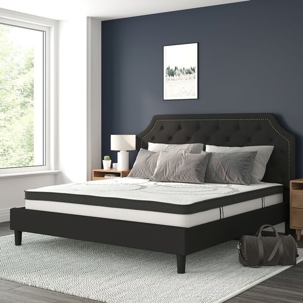slide 2 of 123, Tufted Platform Bed with 10 Inch Pocket Spring Mattress Black - King