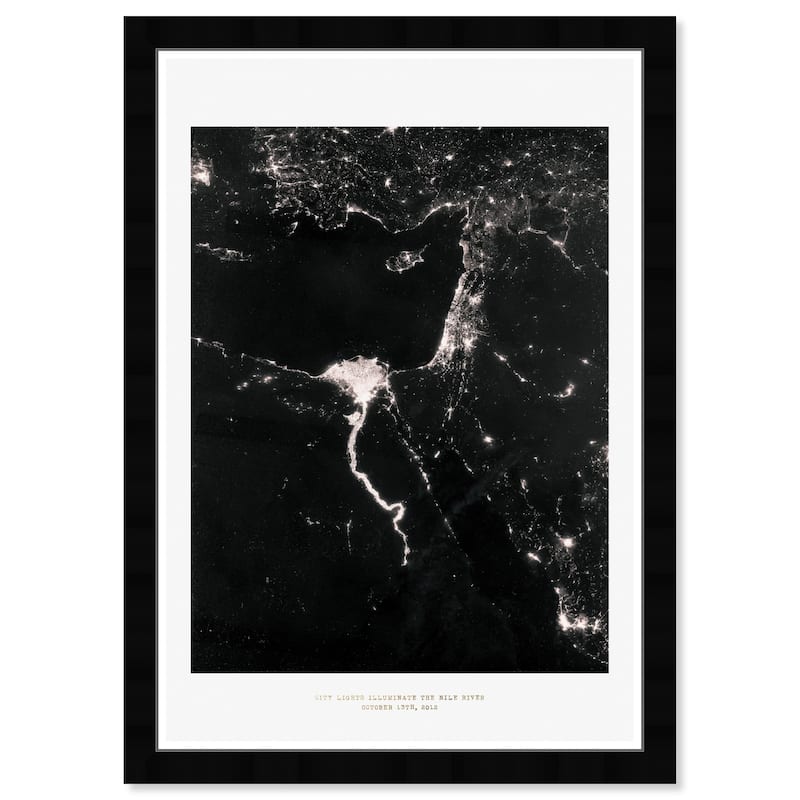 Wynwood Studio 'City Lights River' Cities and Skylines Wall Art Framed Print United States Cities - Black, White