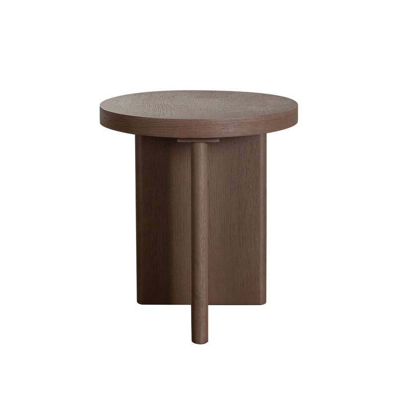Peny Side End Table, 18 Inch Round Top with Cross Legs in Dark Oak Brown