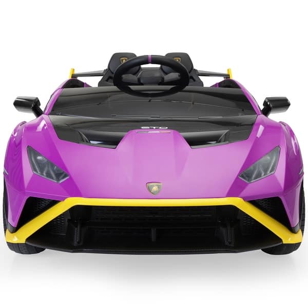 slide 2 of 32, Licensed Lamborghini Kids Ride-On Car with 12V Battery, Remote Control, and MP3 Player, Safe and Exciting Toy for Kids Purple