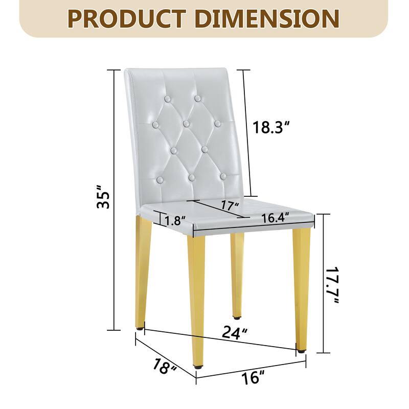 4-piece set of PU Dining Chairs: Ergonomically Designed Buckle Backrest, 35 Inches High, Gold Metal legs