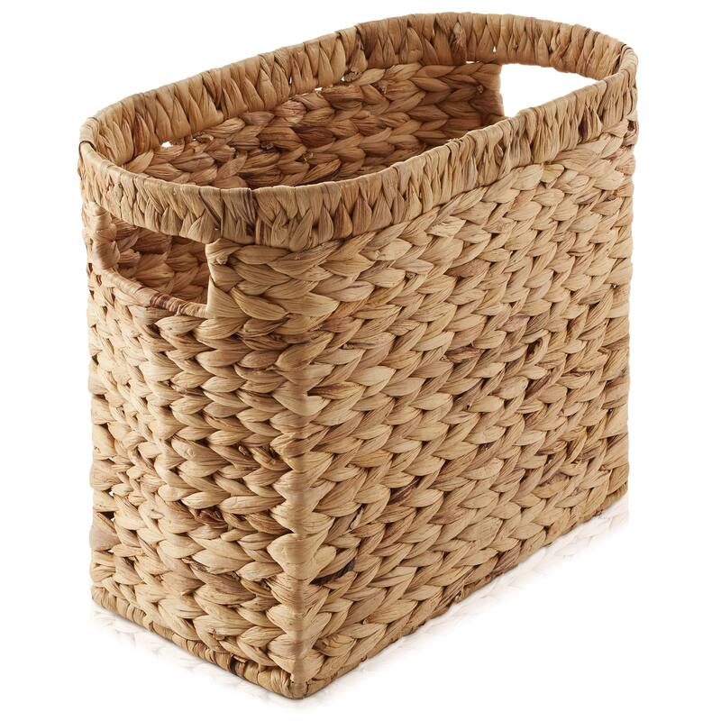 Magazine Holder Storage Basket with Handles Natural Bathroom Bin - Natural - Hyacinth