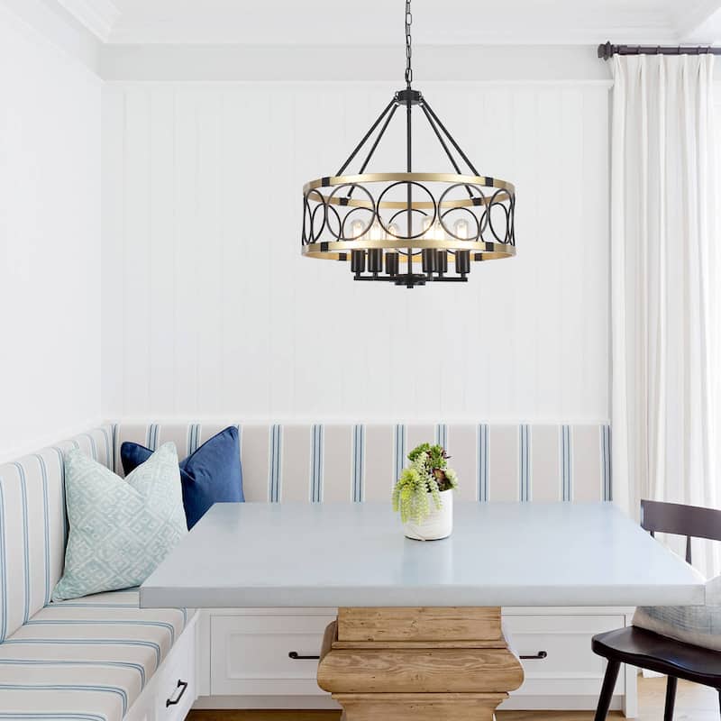 6-Light Candlestick Hanging Circle Linear Foyer Chandelier Lighting for Dining Room Kitchen Island