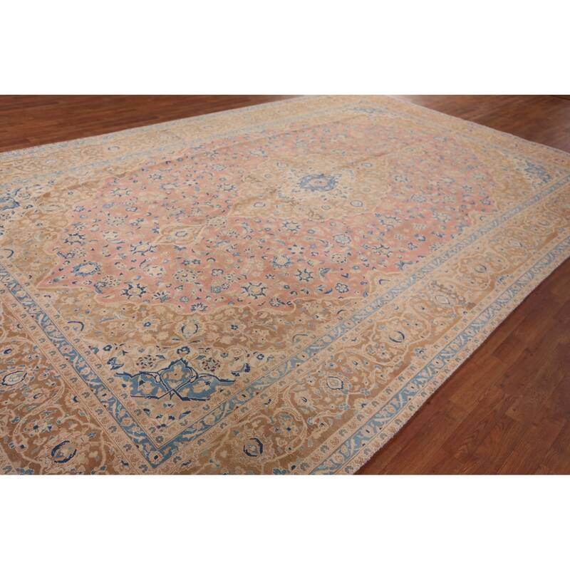 Traditional Kashan Persian Large Vintage Rug Hand-Knotted Wool Carpet - 9'6"x 14'10"