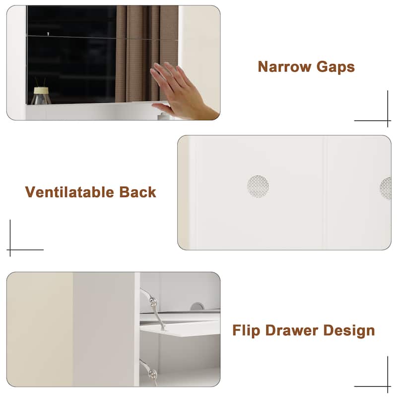 Mirror Shoe Cabinet with 6 Flip-Down Drawers, Storage Organizer with Hand-Touch Door and Metal Legs