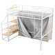 preview thumbnail 9 of 10, Stylish & Simple Full Size Metal Loft Bed with Wardrobe and Storage Shelves, Sturdy Construction & Unique Design, White