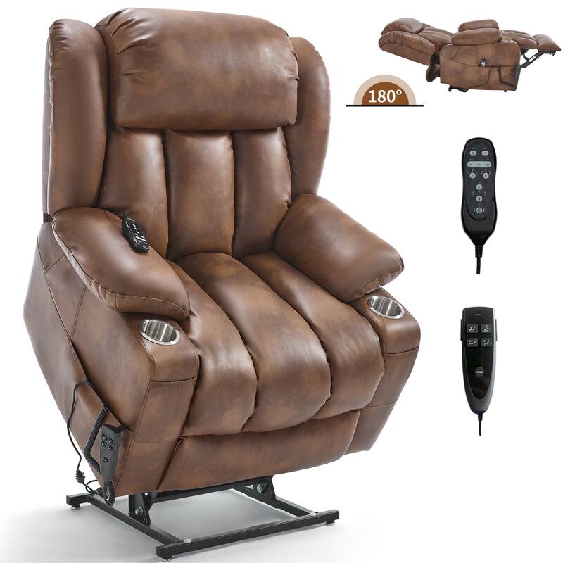 Faux‑Leather Power Lift Recliner Chair with Massage, Heat & Dual Motors