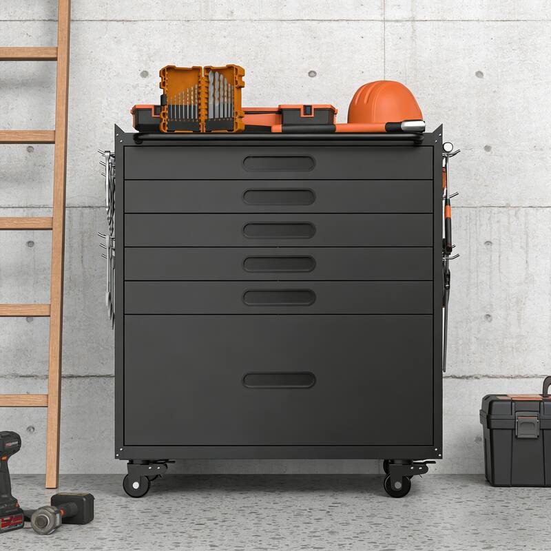 34.3" Rolling Tool Chest with 6 Drawers Mobile Garage Cabinet Organizer, All-Drawer Design for Small Parts & Tools