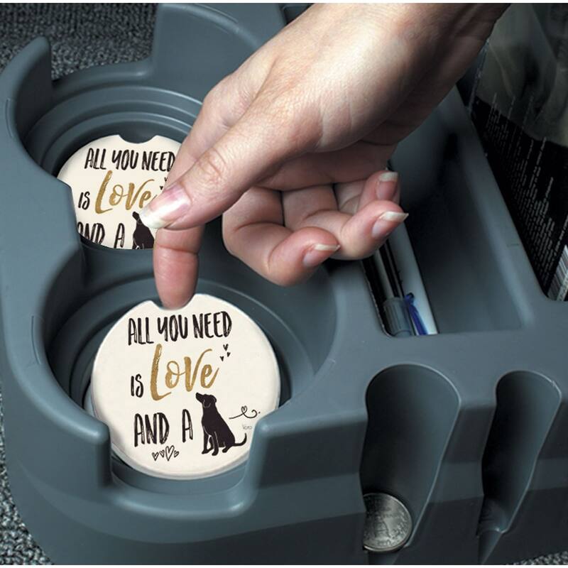 Counterart Absorbent Stoneware Car Coaster, Love A Dog, Set of 2 - 2.5