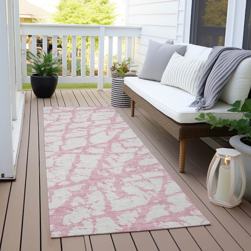 Machine Washable Indoor/ Outdoor Abstract Contemporary Chantille Rug - Pink - 2'3" x 7'6"