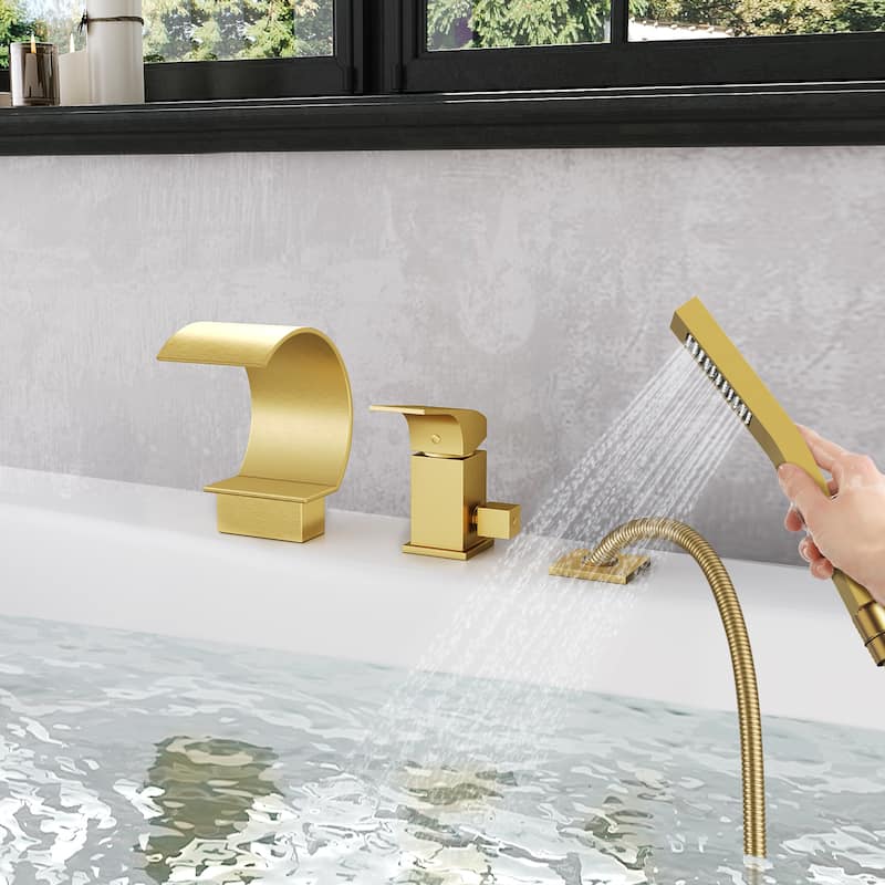 Roman Tub Faucet 3 Holes Deck Mount Bathtub Faucet with Handheld Shower Sprayer