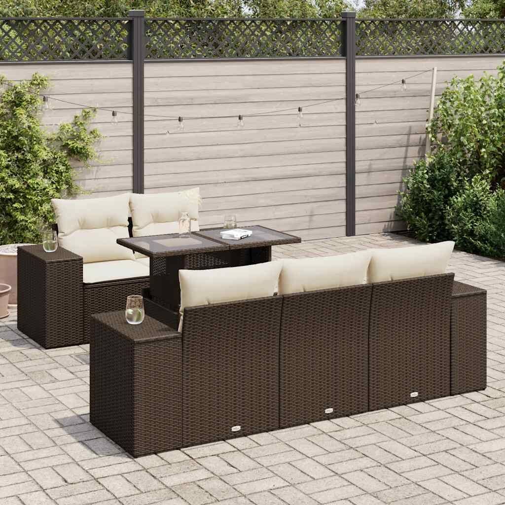 vidaXL Patio Sofa Set with Cushions Lounge Sofa Sections 6 Piece Poly Rattan - 21.7 x 39.4 x 28.7