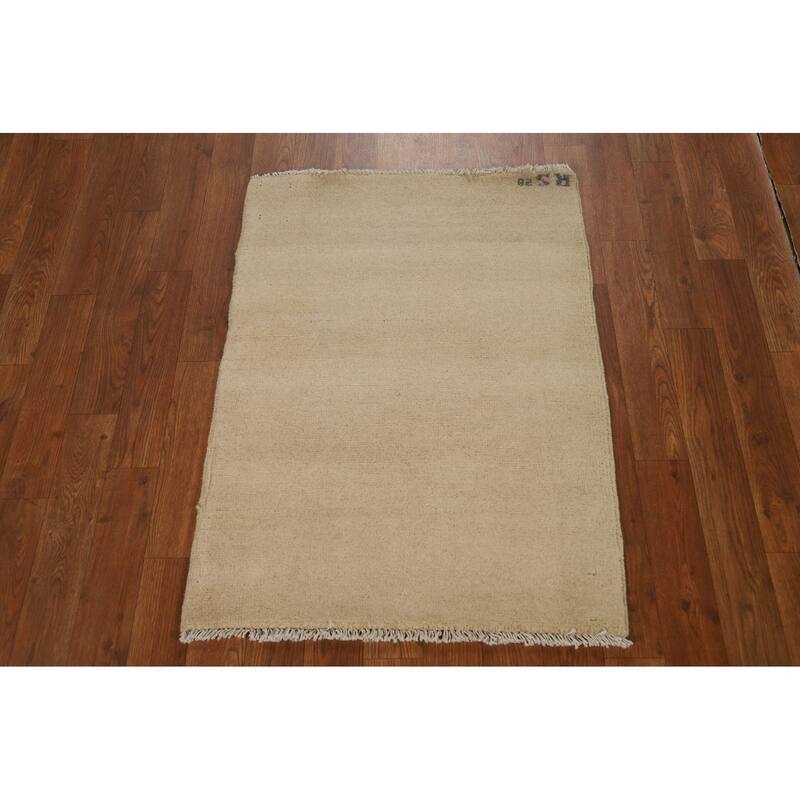 Gabbeh Modern Rug Hand-Knotted Solid Beige Wool Carpet - 2'1"x 2'10"