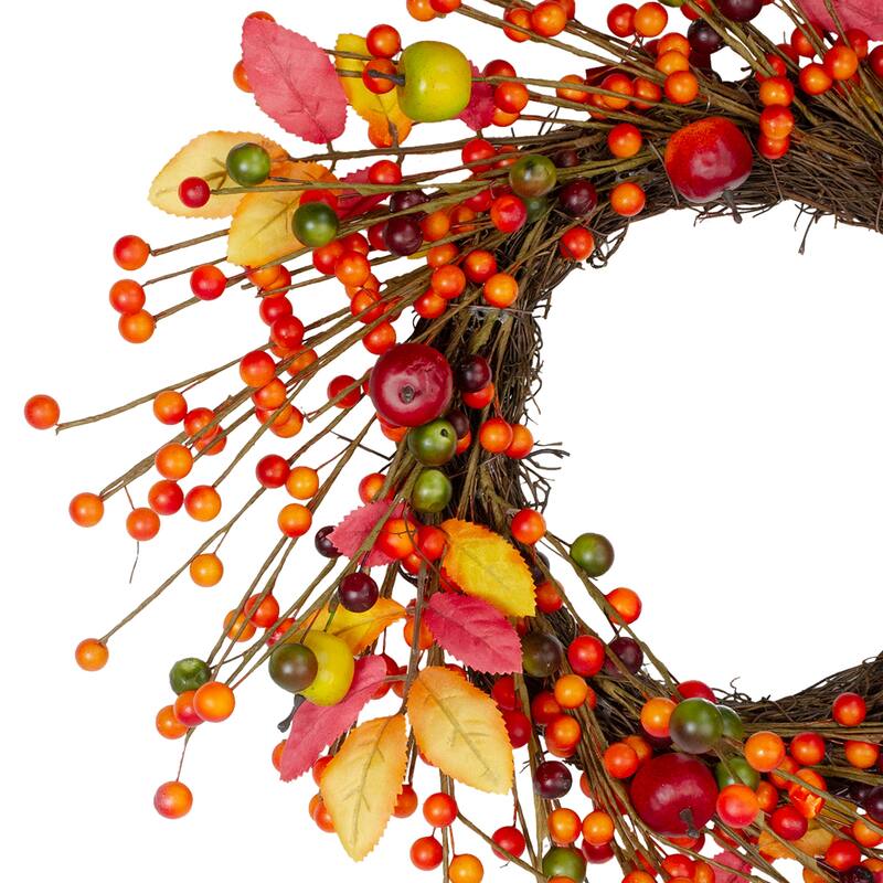 Berries and Apples Fall Harvest Artificial Twig Wreath - 18 inch Unlit - N/A