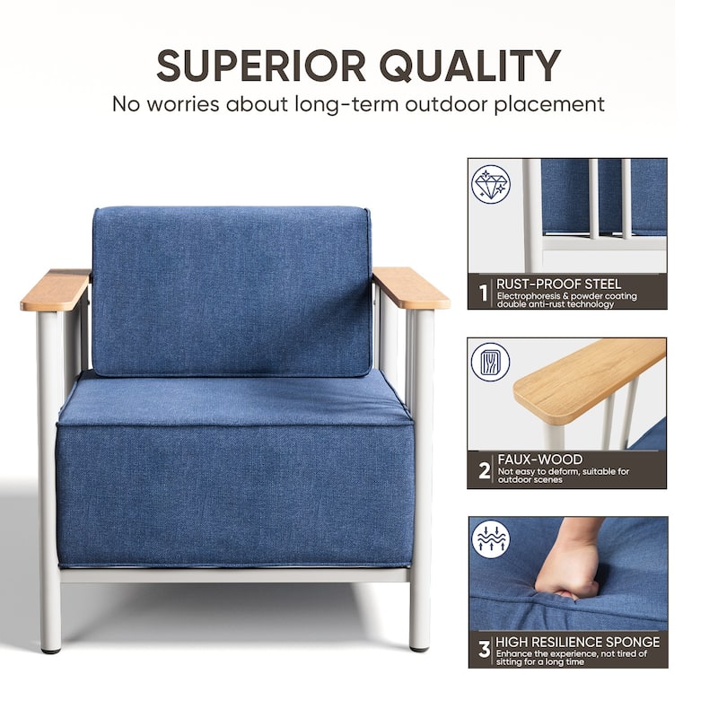 Puffin Metal Outdoor Lounge Chairs with 10-Inch Olefin Cushions (2-Pack)