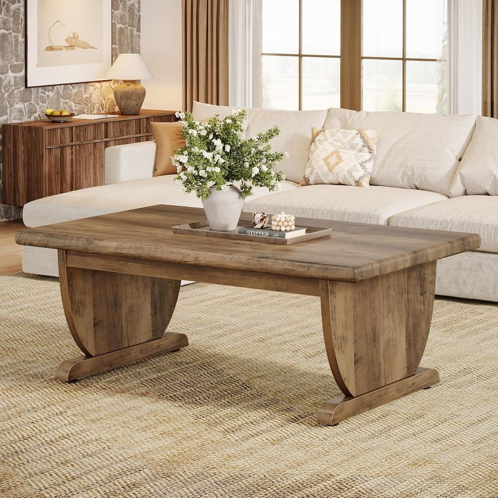 47 Inches Brown Engineered Wood Coffee Table, Farmhouse Cocktail Table for Living Room