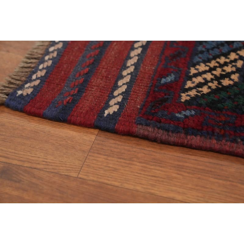 Hand Knotted Oriental 100% Wool Carpet Traditional Tribal Navy Blue & Blues Balouch Runner Rug - 7' 10'' X 1' 11''