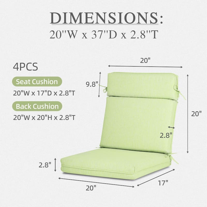 Aoodor Outdoor Dining Chair Cushion Set, 37"x20"x2.8"