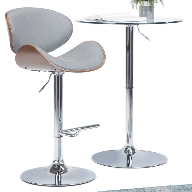 WYNDENHALL Avondale Mid Century Modern Bentwood Adjustable Swivel Bar Stool - 20.9 W x 20.5 D x 45.3 H - Stone Grey