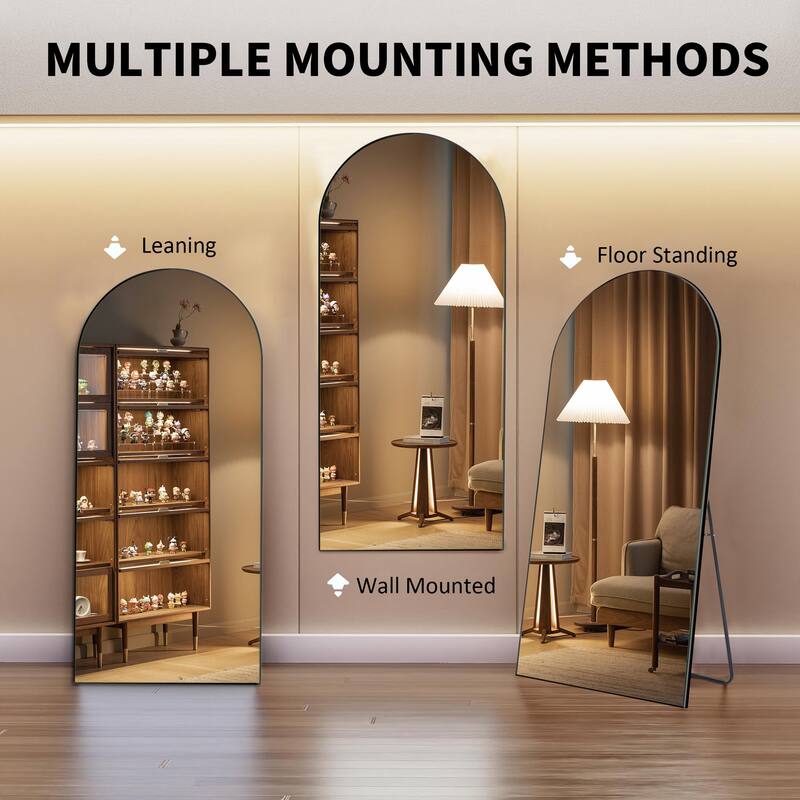 Arched Floor Mirror With Stand,Wood Frame Full Length Mirror,Wall-Mounted Mirror