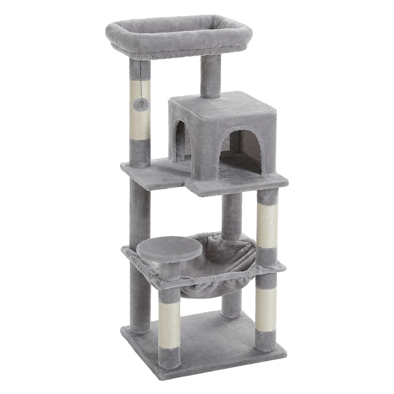 Indoor Multi-Level Tall Cat Tower with Hammock, Scratching Posts, Condo and Top Perch