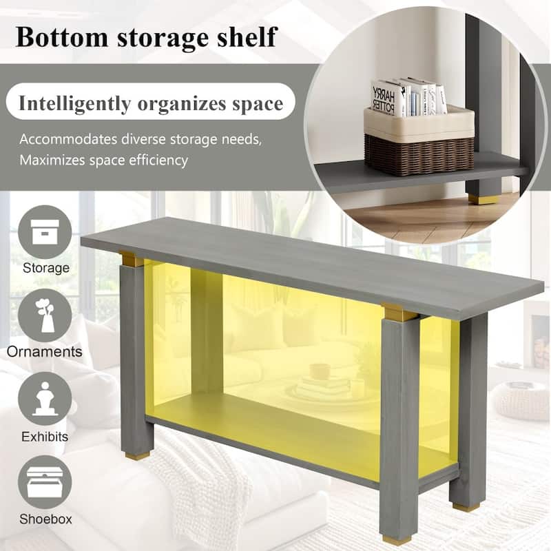 62.9" Modern Wooden Console Table with Built-in Shelf for Living Room