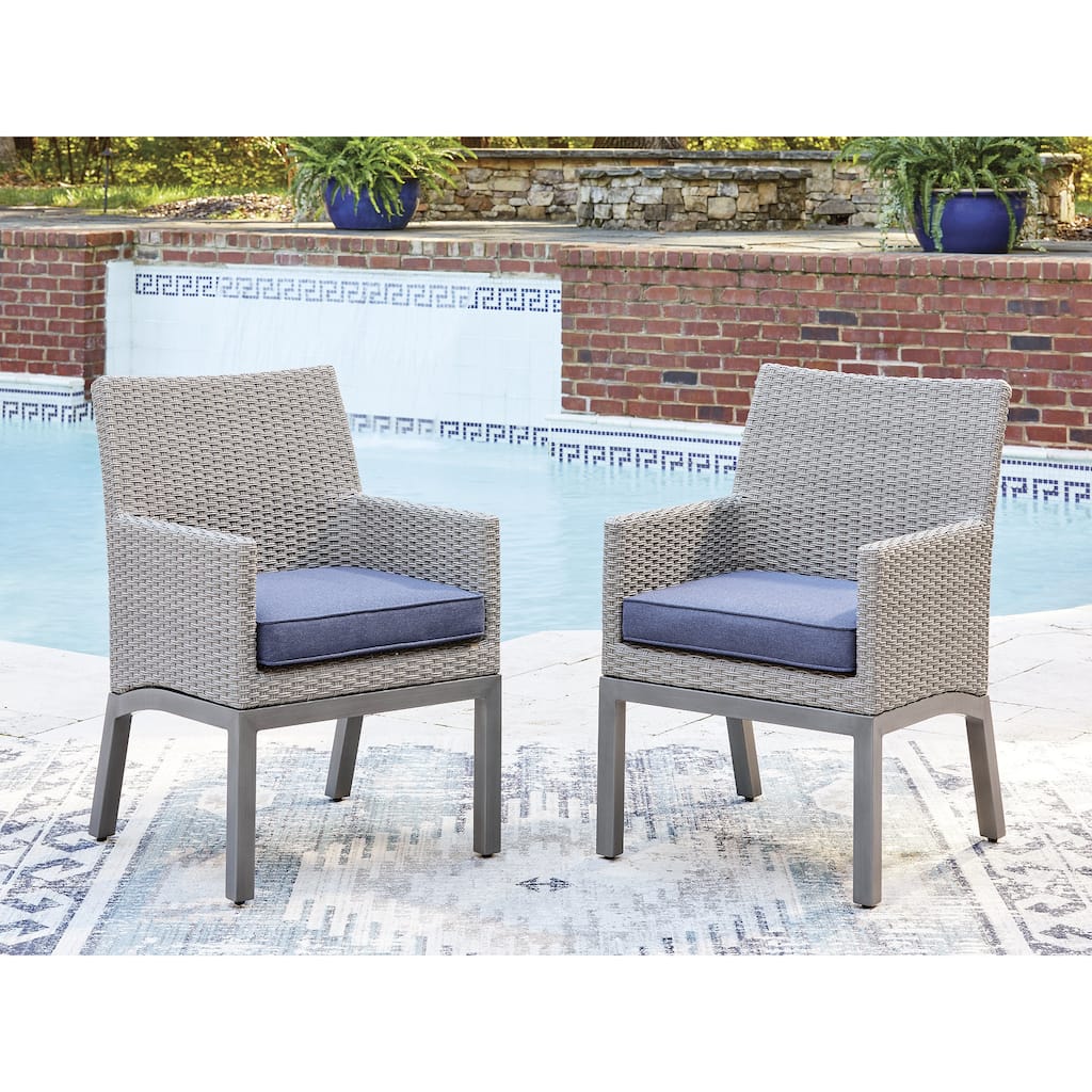 Signature Design by Ashley Dillon Beach Blue/Gray Outdoor Arm Chair with Cushion (Set of 2) - 24"W x 27"D x 36"H