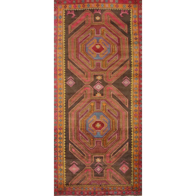 Hand Knotted Oriental 100% Wool Carpet Traditional Tribal Brown Ardebil Runner Rug - 9' 5'' X 3' 10''