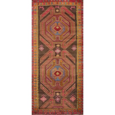 Hand Knotted Oriental 100% Wool Carpet Traditional Tribal Brown Ardebil Runner Rug - 9' 5'' X 3' 10''