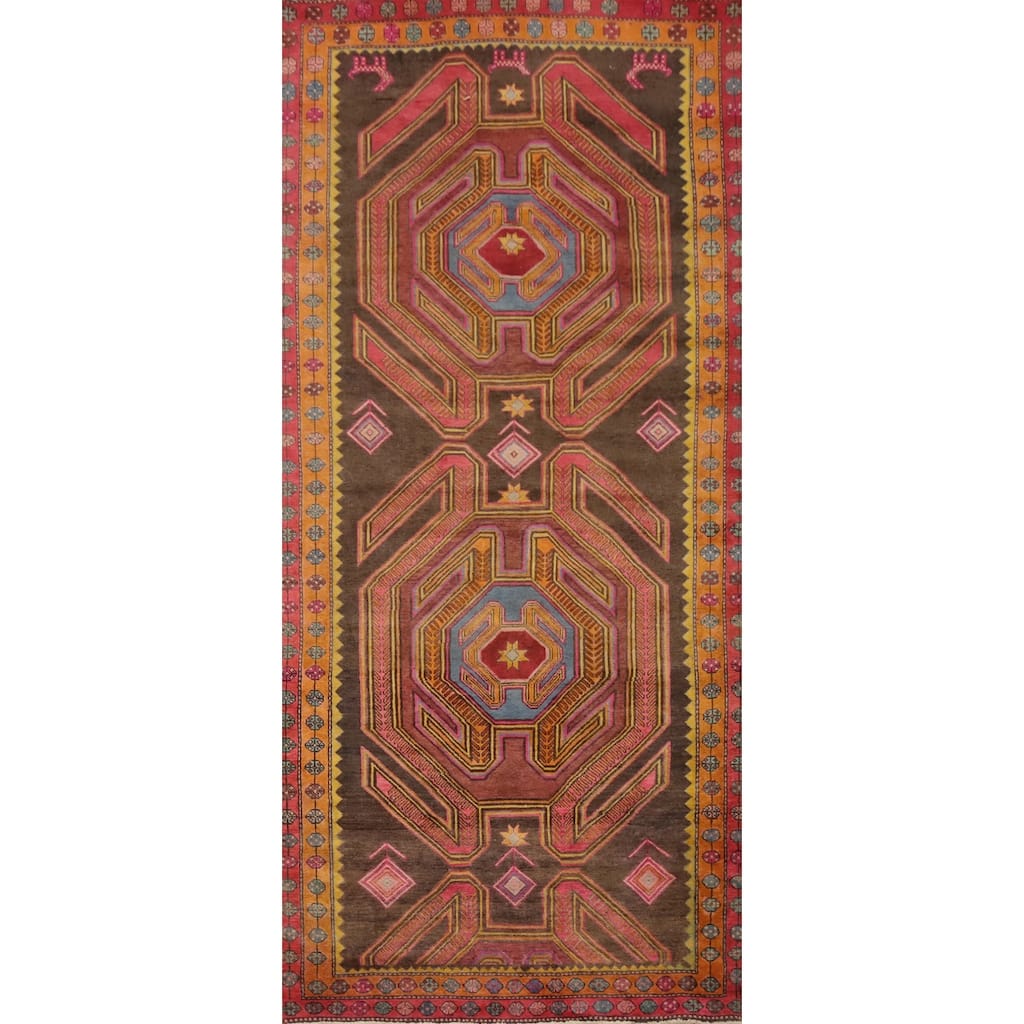 Hand Knotted Oriental 100% Wool Carpet Traditional Tribal Brown Ardebil Runner Rug - 9' 5'' X 3' 10''